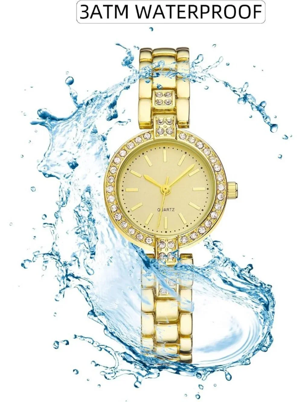 Womens Gold Analog Quartz Relogio Feminino Waterproof Bracelet Round Wrist Watch